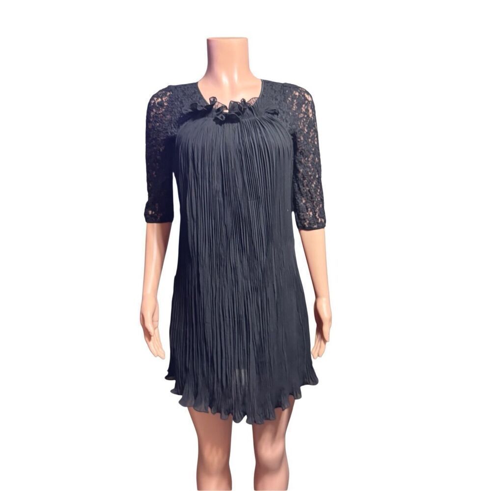 MaxMara pleated black lace ruffle dress S